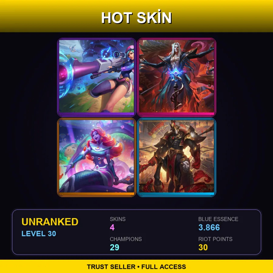 LAN | Lv30 | Unranked | 4 Skin | 29 Champ — LoL account