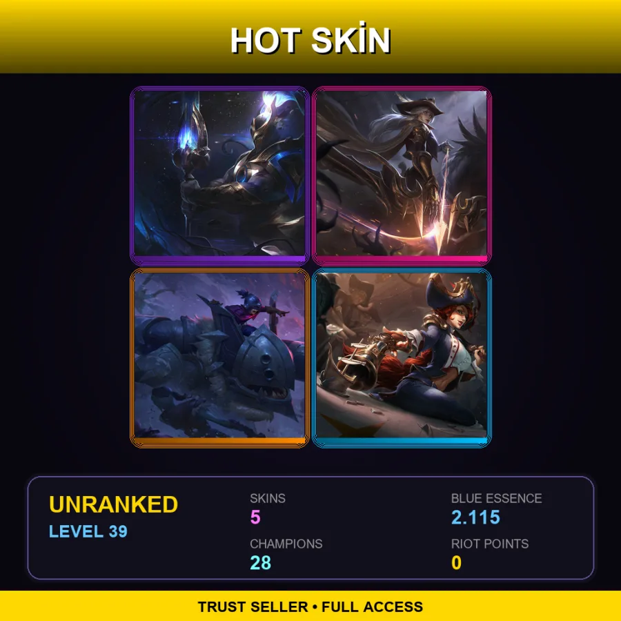 LAS | Cosmic Defender Xin Zhao | High Noon Ashe | Demolisher Nunu & Willump | Waterloo Miss Fortune | 5 Skin | 28 Champ | Lv39