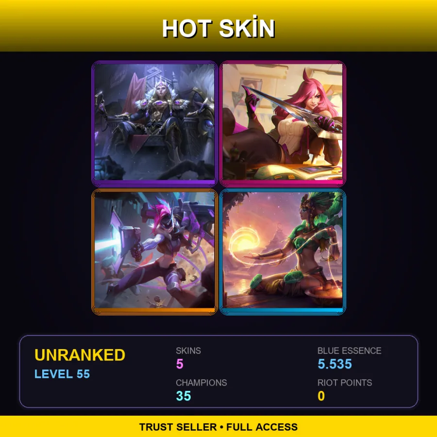RU | Lv55 | Unranked | 5 Skin | 35 Champ — LoL account