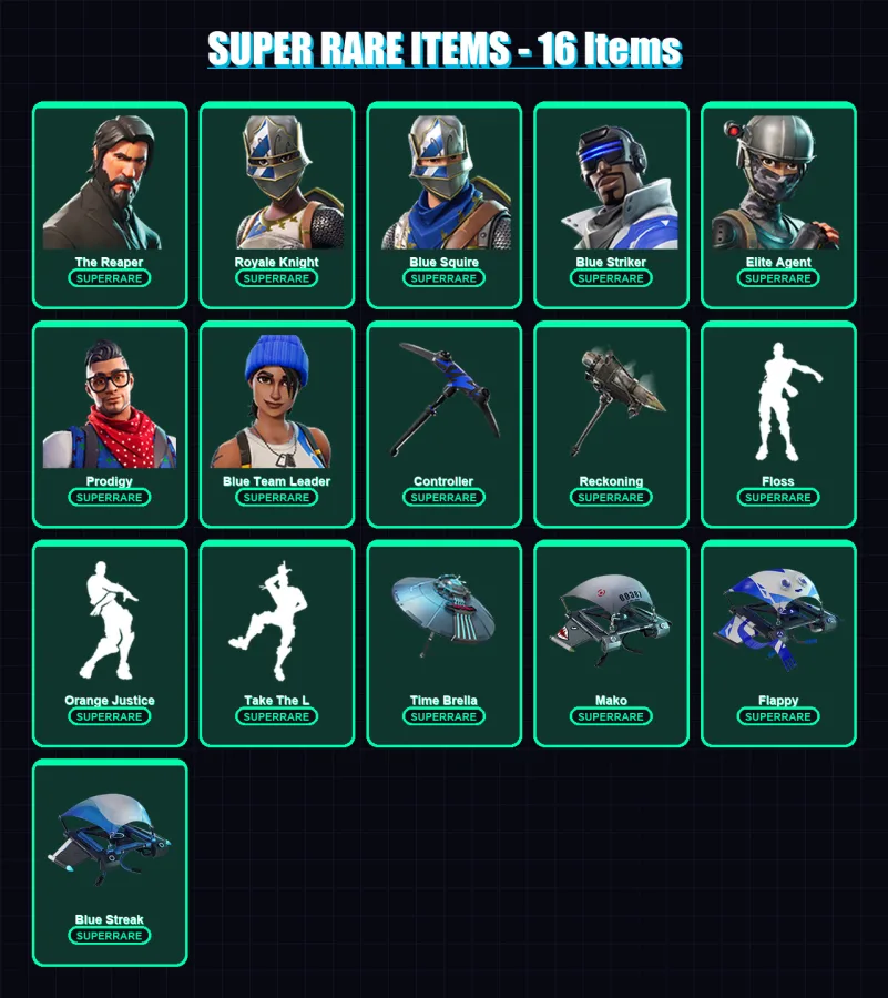 [SWITCH/PC] | The Reaper | Royale Knight | Blue Squire | Blue Striker | Elite Agent | 69 skin | 58 pickaxe | 64 emote | 72 glider | Lv1067