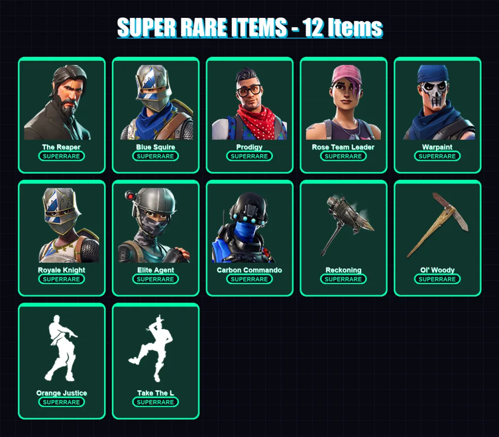 [PS4/PS5/XBOX/PC] | The Reaper | Blue Squire | Prodigy | Rose Team Leader | Warpaint | 57 skin | 40 pickaxe | 56 emote | 41 glider | Lv625