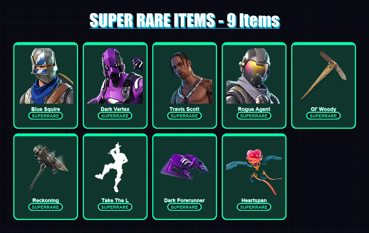 [PC/PSN] | Blue Squire | Dark Vertex | Travis Scott | Rogue Agent | Zenith | 104 skin | 80 pickaxe | 89 emote | 81 glider | Lv951 — Fortnite account