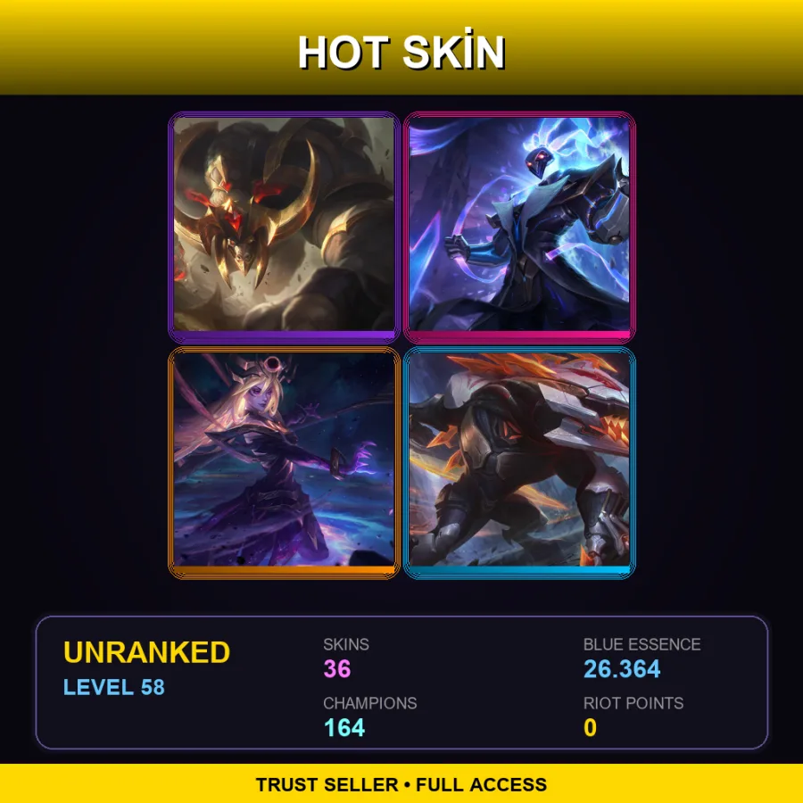 SG | Lv58 | Unranked | 36 Skin | 164 Champ — LoL account