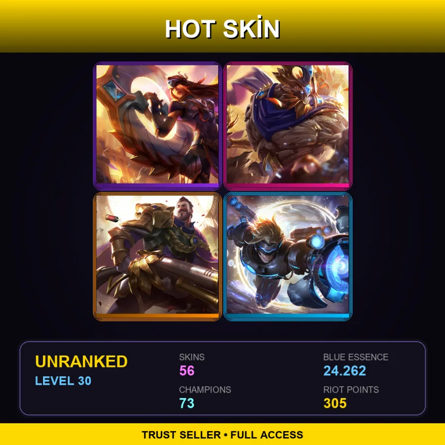 NA | Lv30 | Unranked | 56 Skin | 73 Champ — LoL account