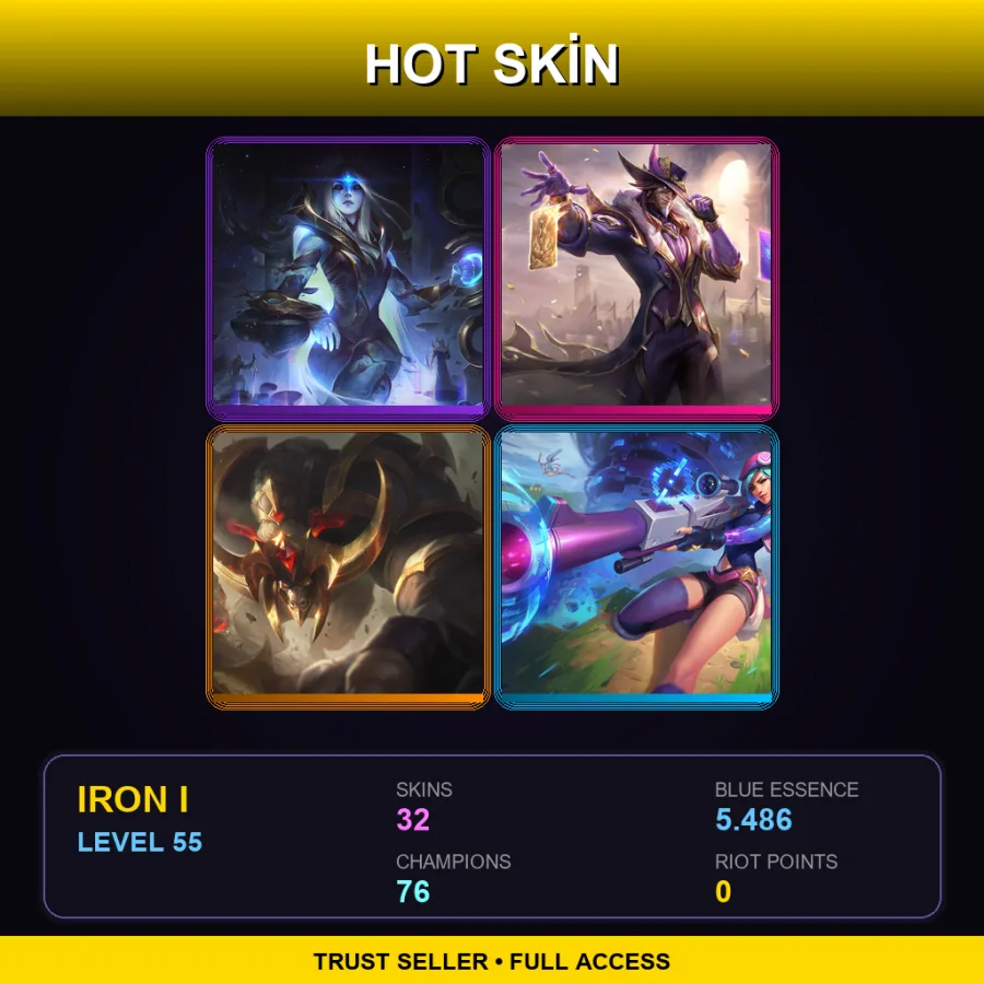 EUW | Lv55 | Iron I | 32 Skin | 76 Champ