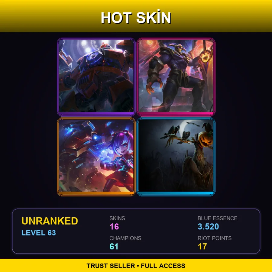 SG | Lv63 | Unranked | 16 Skin | 61 Champ