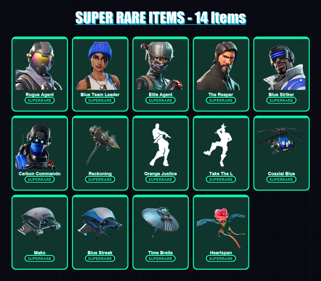 [PS4/PS5/XBOX/PC] | Rogue Agent | Blue Team Leader | Elite Agent | The Reaper | Blue Striker | 97 skin | 112 pickaxe | 97 emote | 123 glider | Lv158