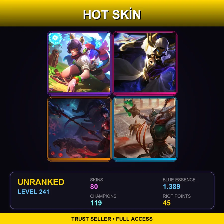 LAN | Lv241 | Unranked | 80 Skin | 119 Champ — LoL account