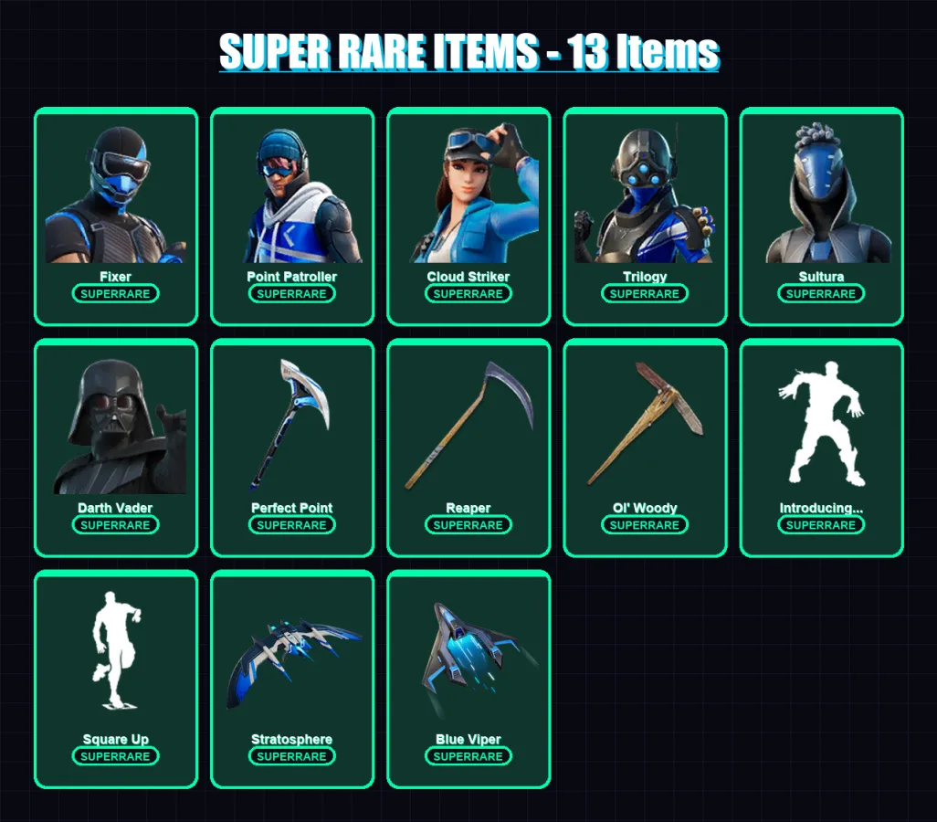 [PS4/PS5/XBOX/PC] | Fixer | Point Patroller | Cloud Striker | Trilogy | Sultura | 176 skin | 200 pickaxe | 152 emote | 141 glider | Lv2071 — Fortnite account