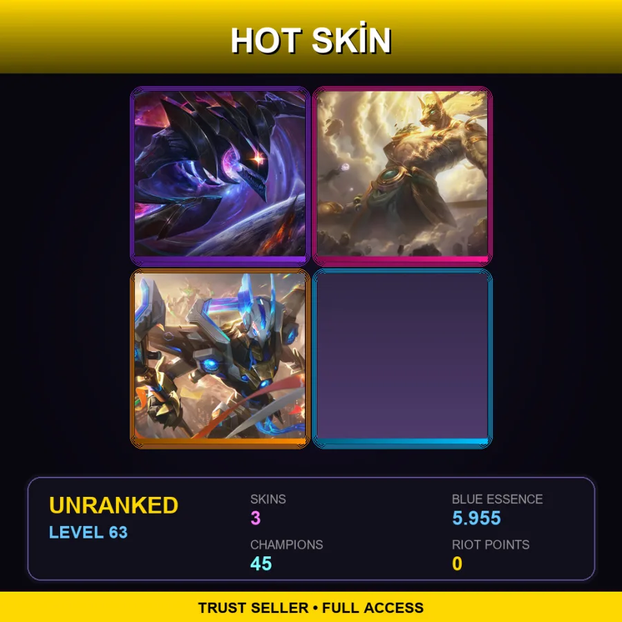 EUW | Lv63 | Unranked | 3 Skin | 45 Champ