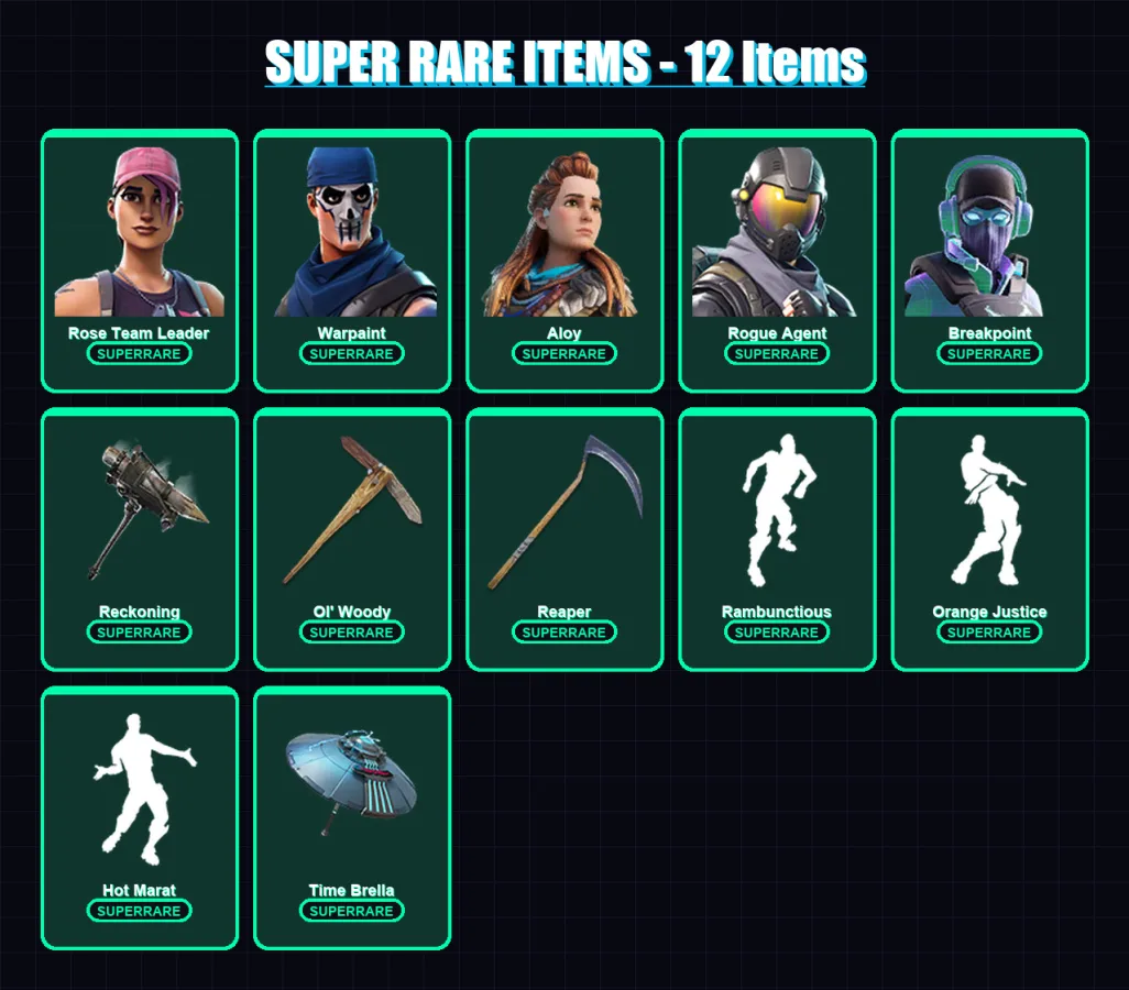 [PC/XBOX/PSN] | Rose Team Leader | Warpaint | Aloy | Rogue Agent | Breakpoint | 161 skin | 141 pickaxe | 165 emote | 140 glider | Lv1962