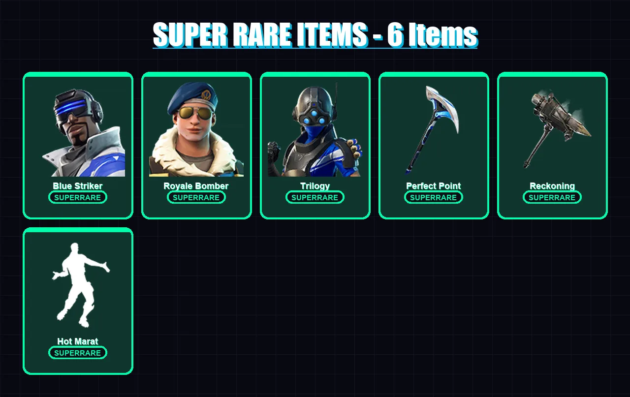 [PC] | Blue Striker | Royale Bomber | Trilogy | Lynx | Hybrid | 71 skin | 69 pickaxe | 68 emote | 69 glider | Lv1072