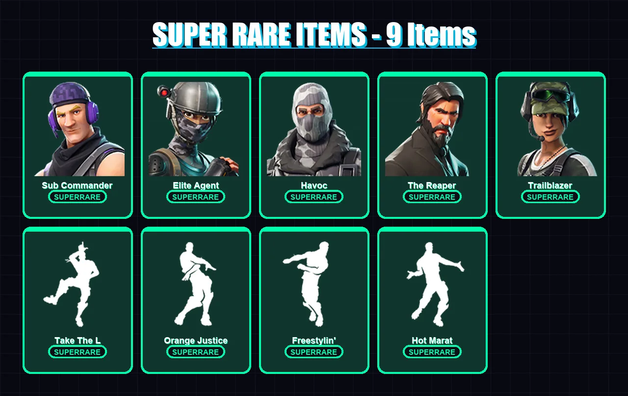 [PC/XBOX/PSN] | Sub Commander | Elite Agent | Havoc | The Reaper | Trailblazer | 23 skin | 32 pickaxe | 41 emote | 35 glider | Lv790