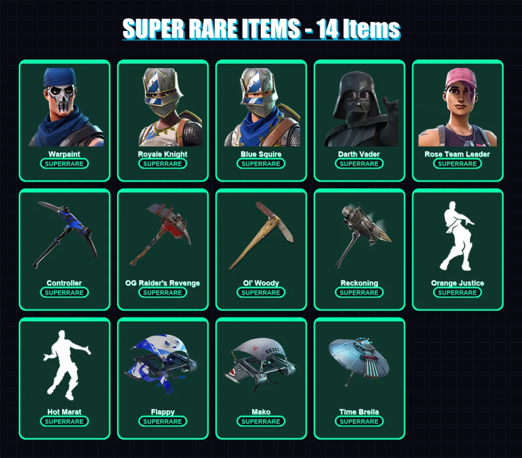 [PS4/PS5/XBOX/PC] | Warpaint | Royale Knight | Blue Squire | Darth Vader | Rose Team Leader | 167 skin | 145 pickaxe | 144 emote | 159 glider | Lv20