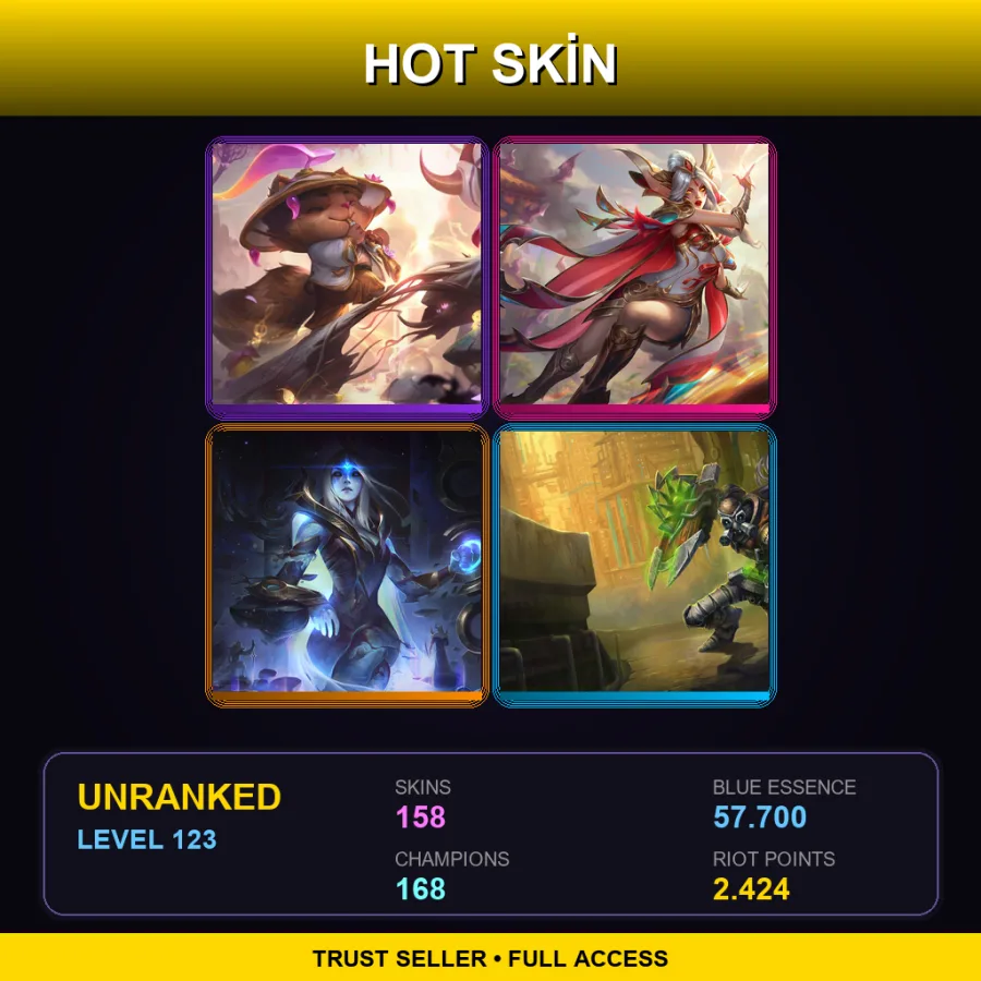 EUW | Lv123 | Unranked | 158 Skin | 168 Champ — LoL account