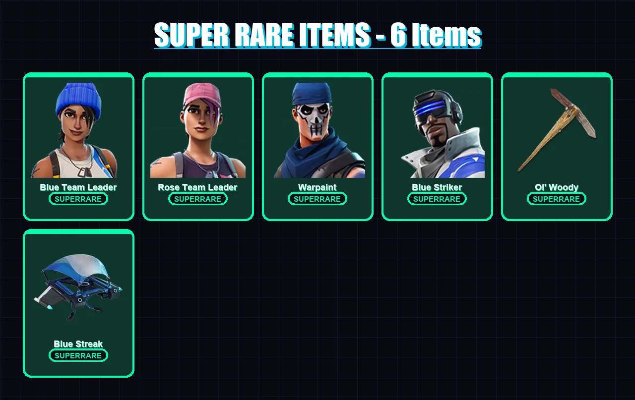 [PC/XBOX] | Blue Team Leader | Rose Team Leader | Warpaint | Blue Striker | Trespasser Elite | 5 skin | 8 pickaxe | 3 emote | 5 glider | Lv37