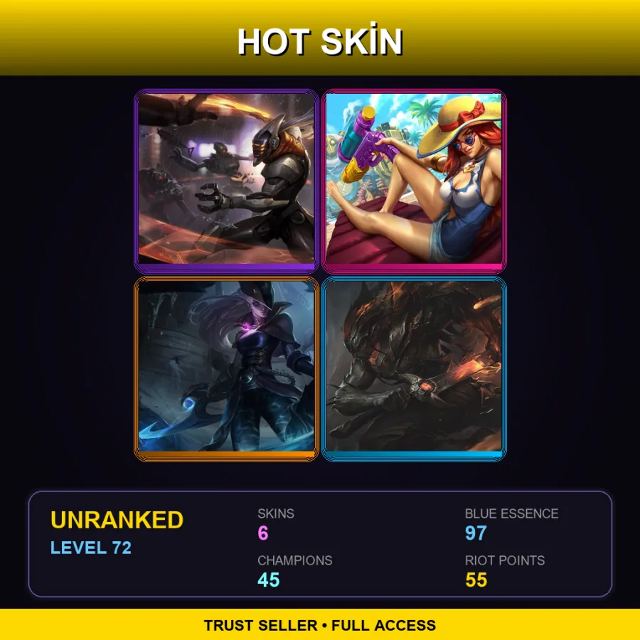 RU | Lv72 | Unranked | 6 Skin | 45 Champ — LoL account