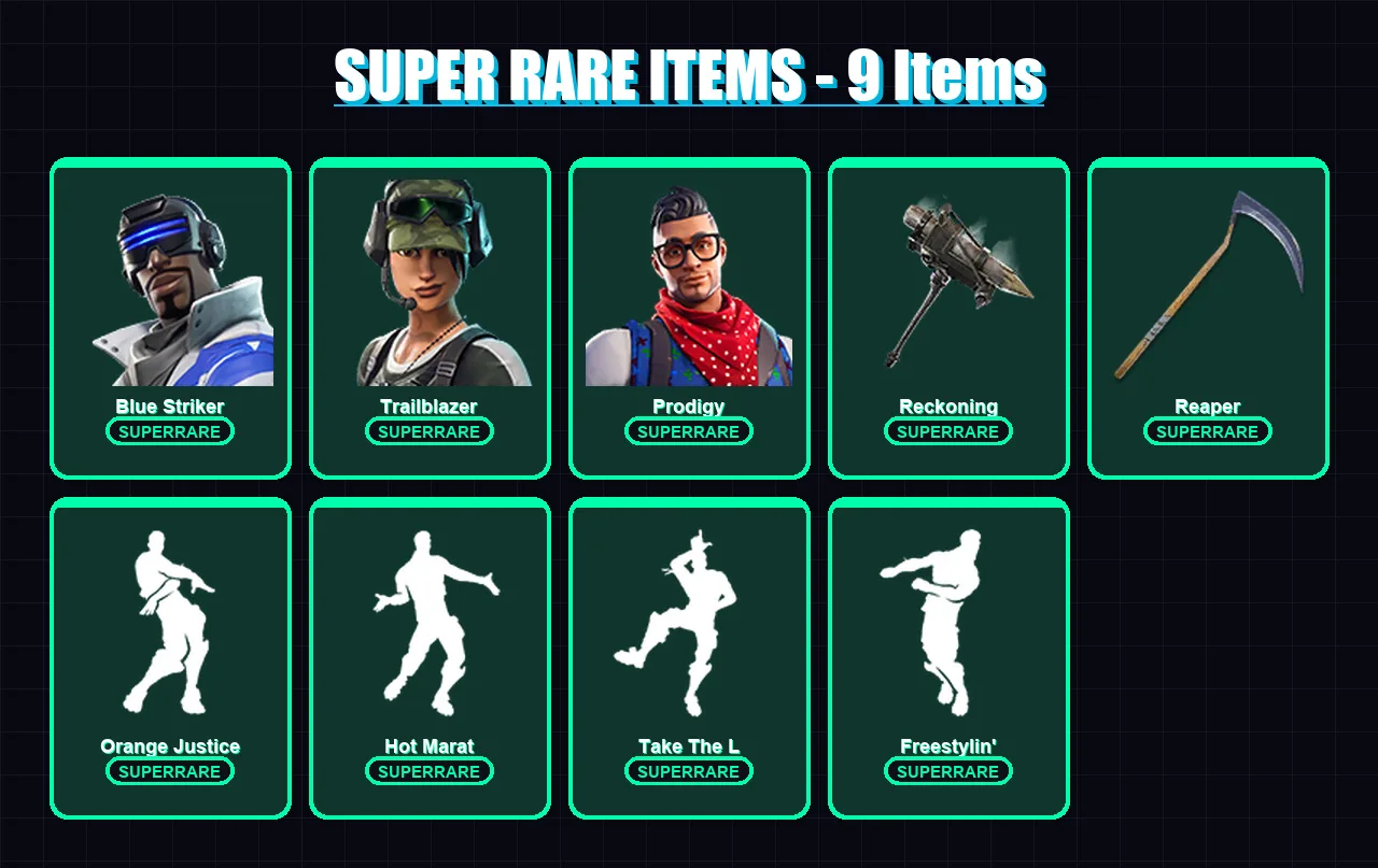 [PS4/PS5/XBOX/PC] | Blue Striker | Trailblazer | Prodigy | Calamity | Dire | 94 skin | 45 pickaxe | 73 emote | 49 glider | Lv666