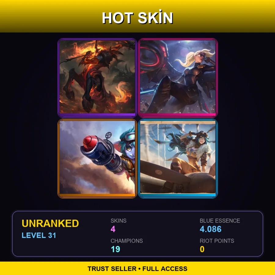 VN | Lv31 | Unranked | 4 Skin | 19 Champ — LoL account