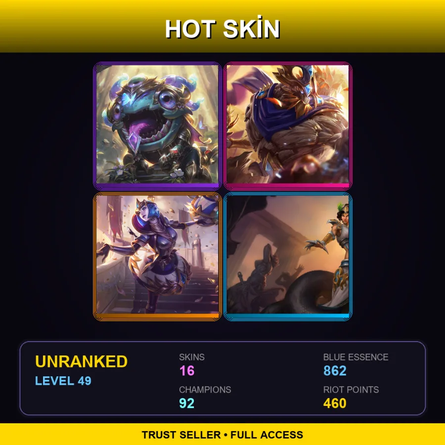 EUNE | Lv49 | Unranked | 16 Skin | 92 Champ