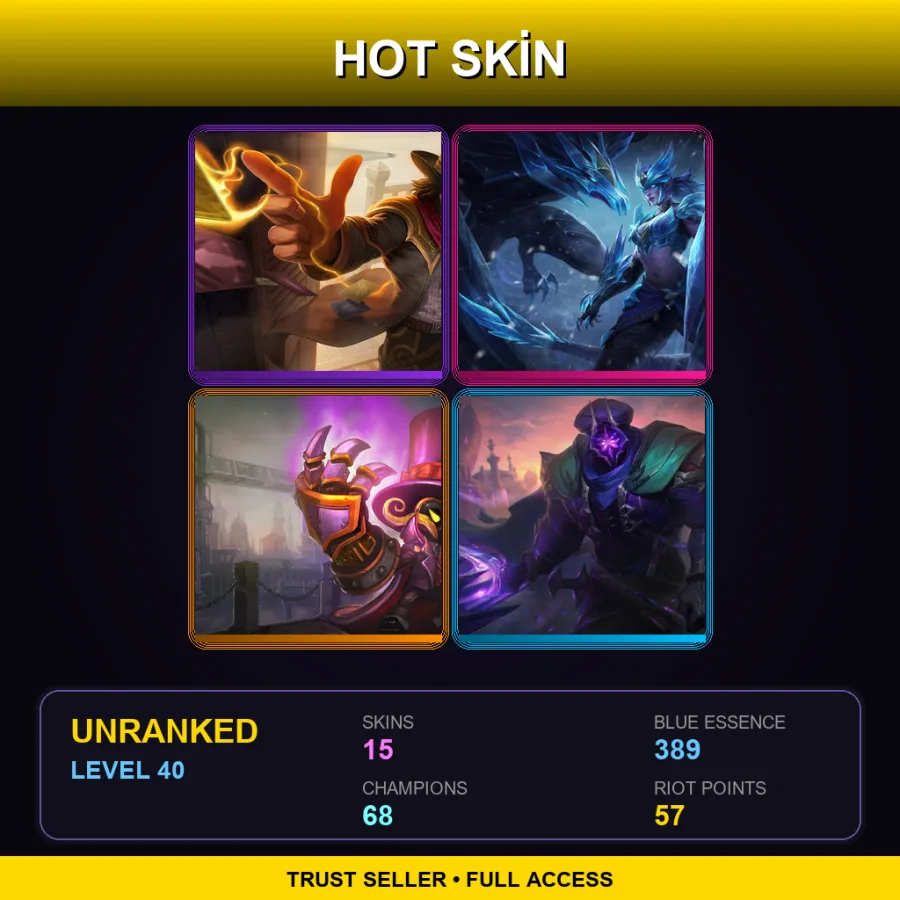 NA | High Noon Twisted Fate | Ice Drake Shyvana | Superb Villain Veigar | Nemesis Jax | 15 Skin | 68 Champ | Lv40