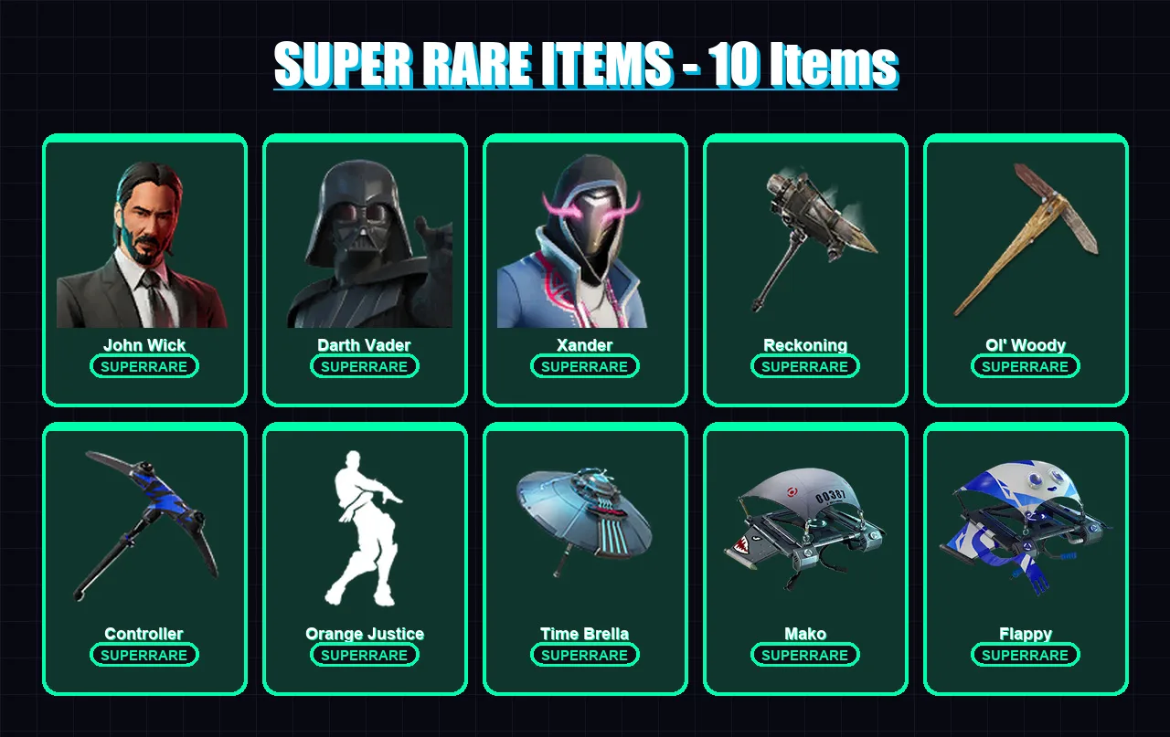 [PC] | John Wick | Darth Vader | Xander | Blaze | Mizuki | 359 skin | 326 pickaxe | 193 emote | 184 glider | Lv2341