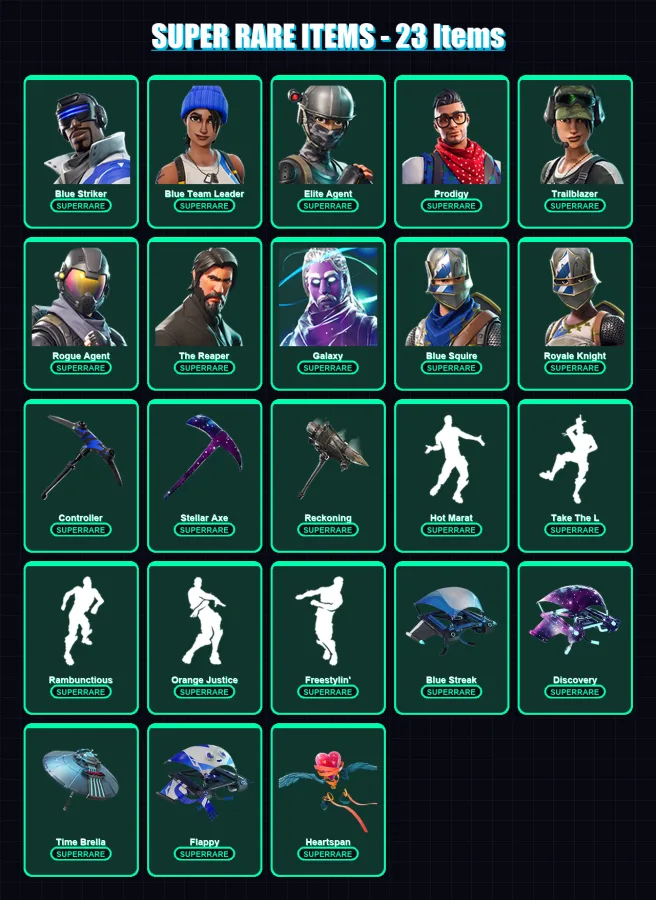 [PC/XBOX] | Blue Striker | Blue Team Leader | Elite Agent | Prodigy | Trailblazer | 47 skin | 45 pickaxe | 72 emote | 56 glider | Lv1057