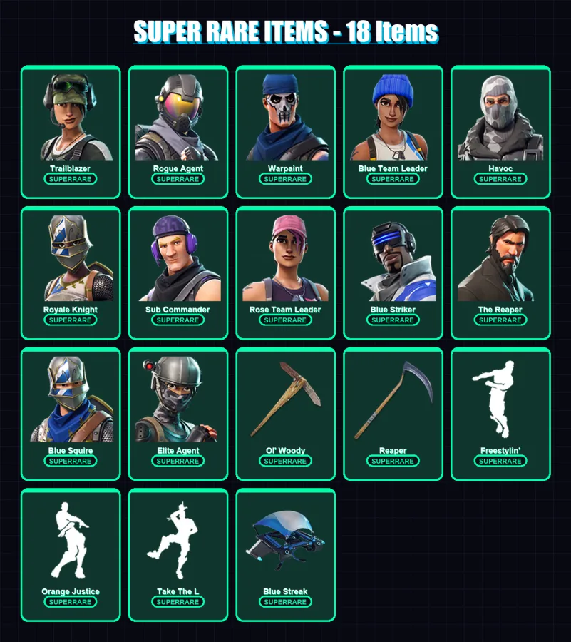 [PS4/PS5/XBOX/PC] | Trailblazer | Rogue Agent | Warpaint | Blue Team Leader | Havoc | 58 skin | 48 pickaxe | 85 emote | 51 glider | Lv836