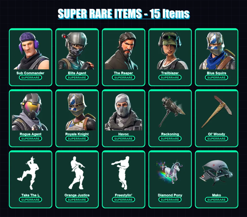 [PC/PSN] | Sub Commander | Elite Agent | The Reaper | Trailblazer | Blue Squire | 49 skin | 26 pickaxe | 42 emote | 30 glider | Lv397