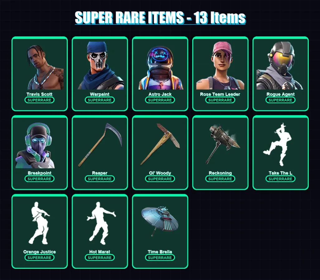 [PC/XBOX/PSN] | Travis Scott | Warpaint | Astro Jack | Rose Team Leader | Rogue Agent | 229 skin | 241 pickaxe | 202 emote | 209 glider | Lv3392 — Fortnite account