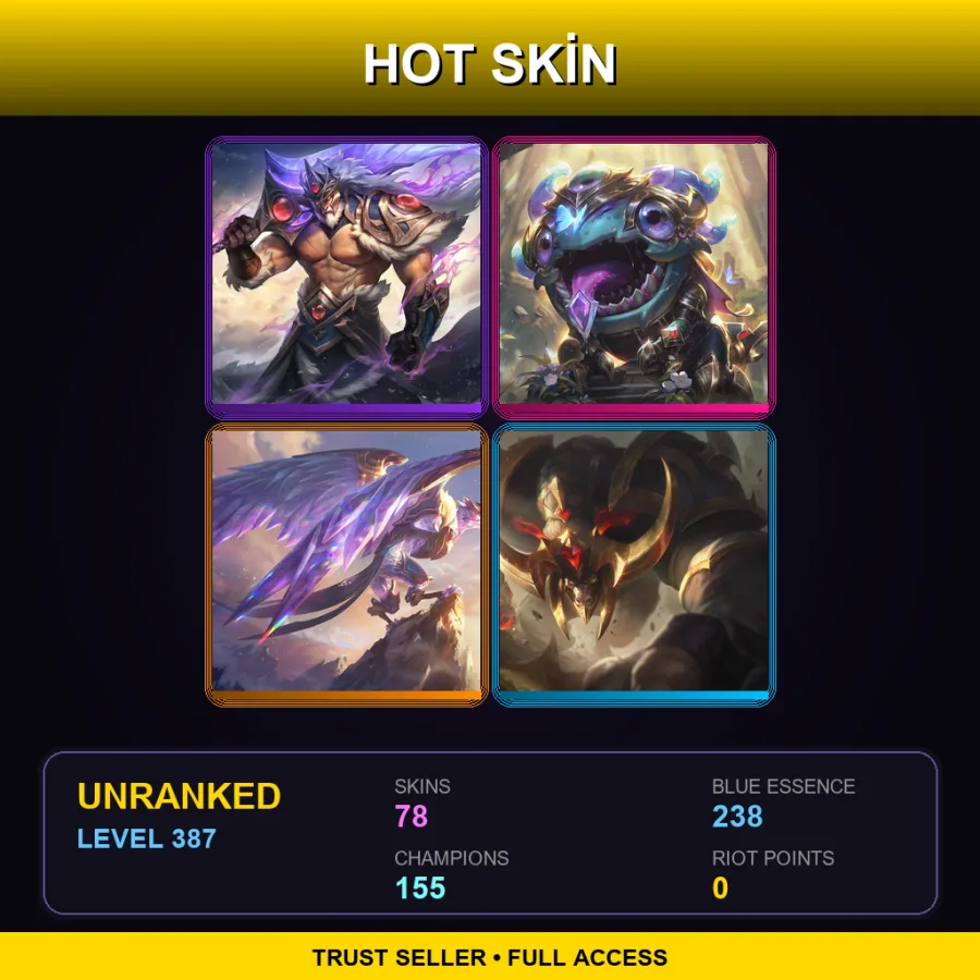 ME | Lv387 | Unranked | 78 Skin | 155 Champ — Unranked / Smurf League of Legends