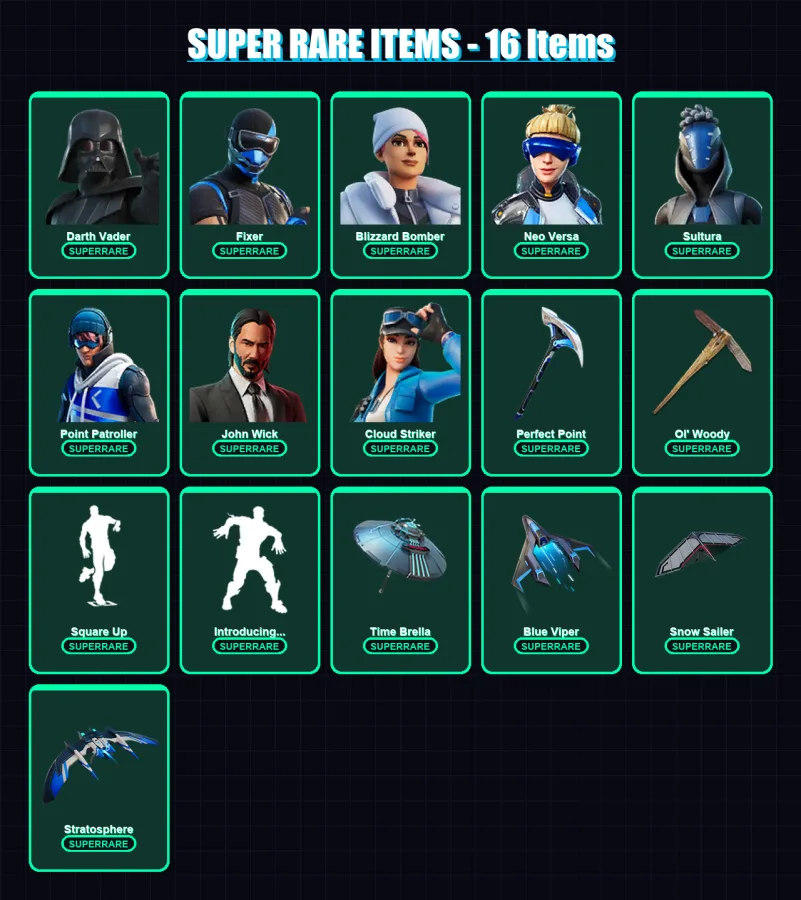 [PS4/PS5/XBOX/PC] | Darth Vader | Fixer | Blizzard Bomber | Neo Versa | Sultura | 262 skin | 268 pickaxe | 160 emote | 198 glider | Lv2861