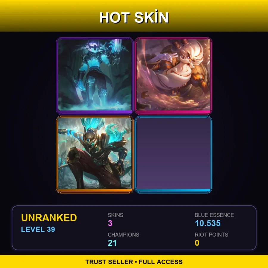 EUW | Lv39 | Unranked | 3 Skin | 21 Champ — LoL account