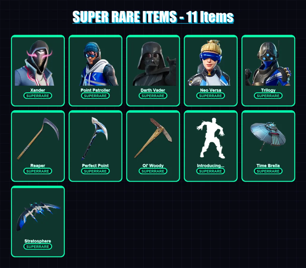 [PC/XBOX/PSN] | Xander | Point Patroller | Darth Vader | Neo Versa | Trilogy | 154 skin | 215 pickaxe | 152 emote | 176 glider | Lv2655
