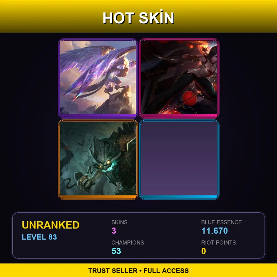 EUW | Lv83 | Unranked | 3 Skin | 53 Champ