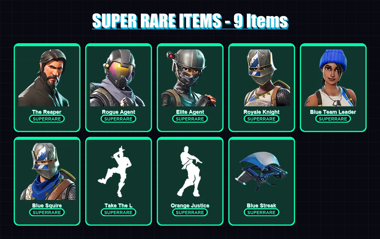 [PS4/PS5/XBOX/PC] | The Reaper | Rogue Agent | Elite Agent | Royale Knight | Blue Team Leader | 16 skin | 16 pickaxe | 20 emote | 17 glider | Lv249