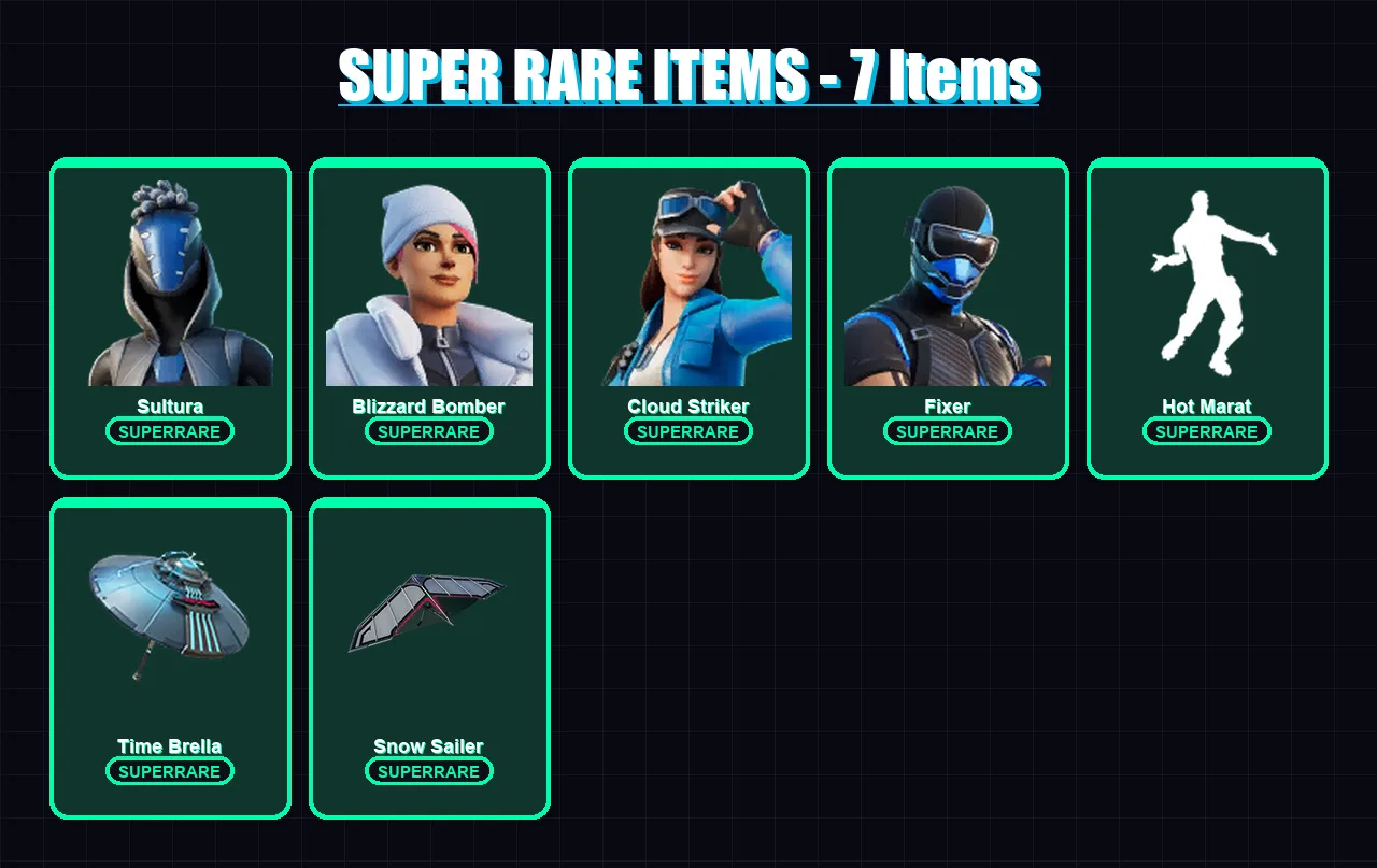 [PS4/PS5/XBOX/PC] | Sultura | Blizzard Bomber | Cloud Striker | Fixer | Drift | 53 skin | 102 pickaxe | 79 emote | 96 glider | Lv2044