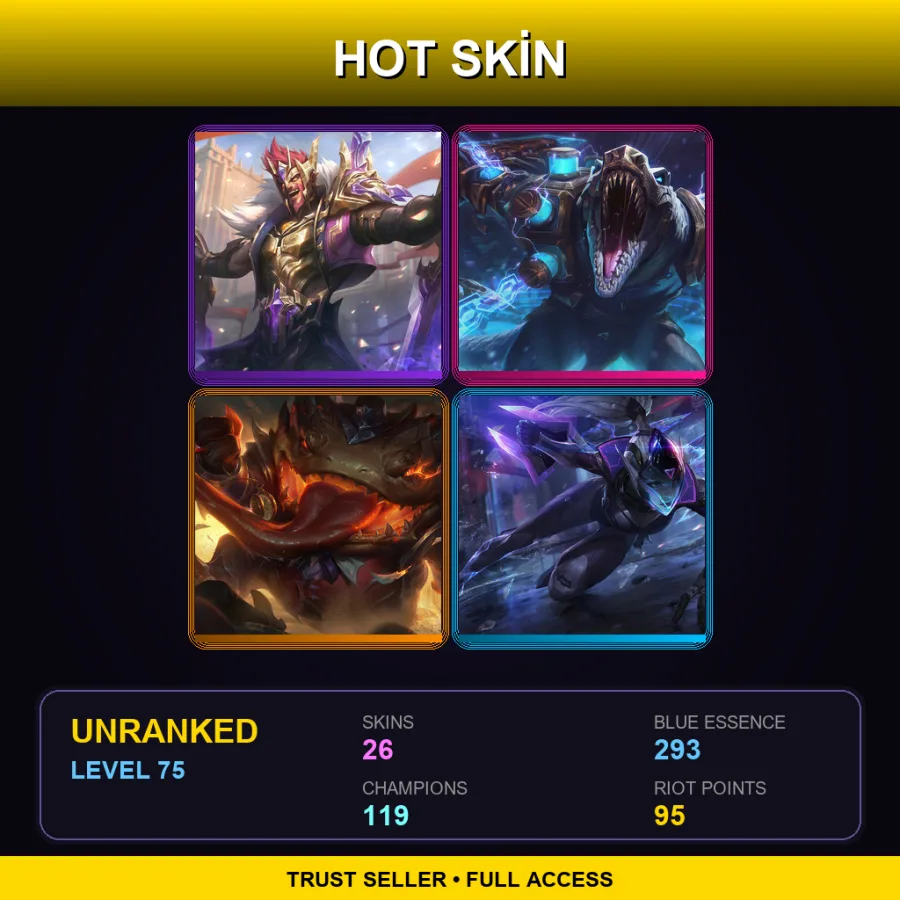 EUW | Lv75 | Unranked | 26 Skin | 119 Champ