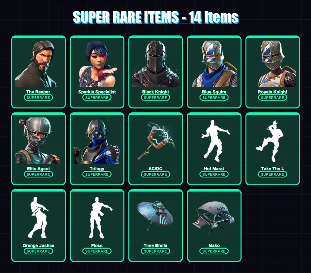 [PC/XBOX/PSN] | The Reaper | Sparkle Specialist | Black Knight | Blue Squire | Royale Knight | 58 skin | 58 pickaxe | 88 emote | 70 glider | Lv1206 — Fortnite account