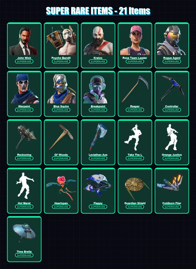 [PC] | John Wick | Psycho Bandit | Kratos | Rose Team Leader | Rogue Agent | 394 skin | 314 pickaxe | 192 emote | 185 glider | Lv1709 — Fortnite account