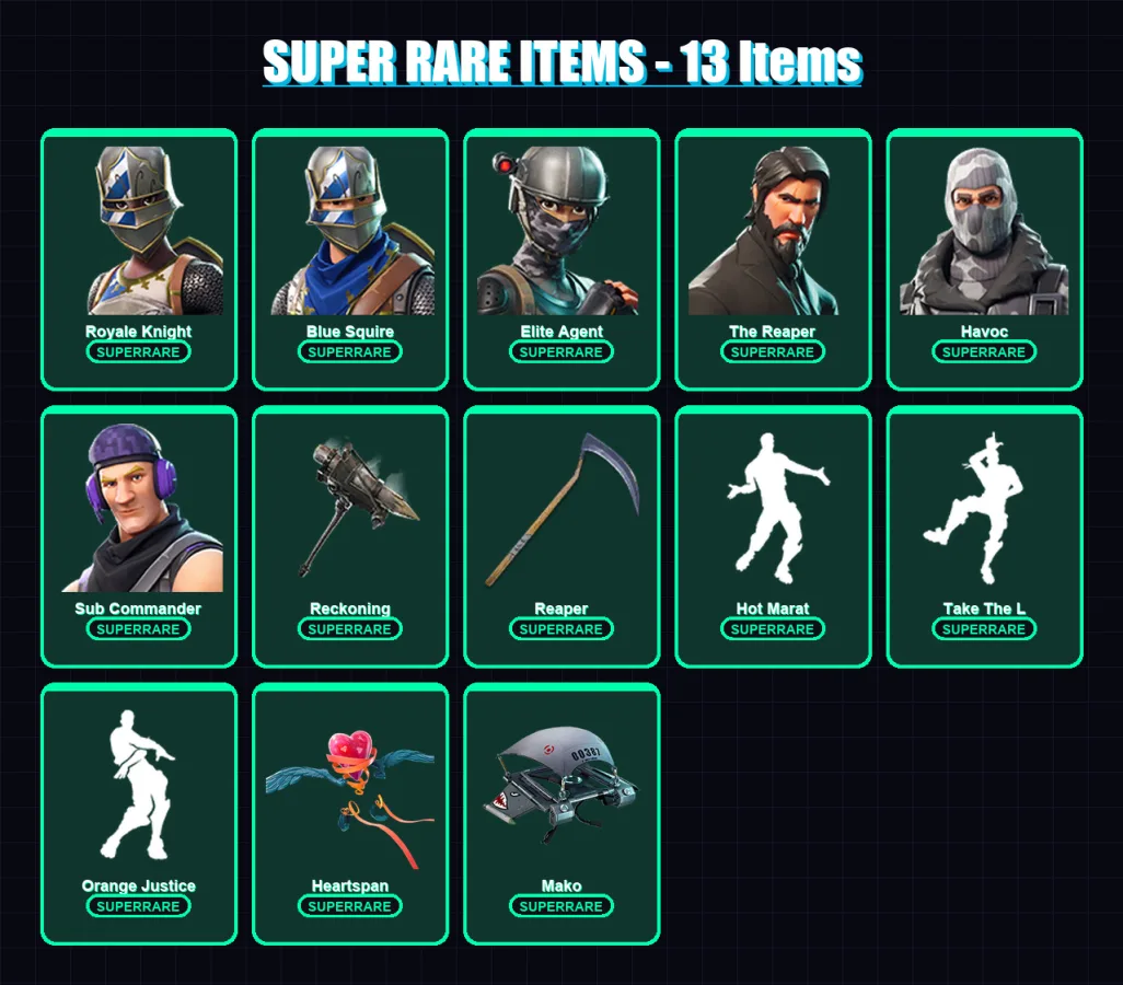 [PC/PSN] | Royale Knight | Blue Squire | Elite Agent | The Reaper | Havoc | 116 skin | 105 pickaxe | 102 emote | 91 glider | Lv1203