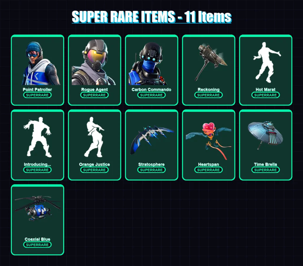 [PC] | Point Patroller | Rogue Agent | Carbon Commando | Catalyst | Optimus Prime | 149 skin | 123 pickaxe | 148 emote | 115 glider | Lv1724