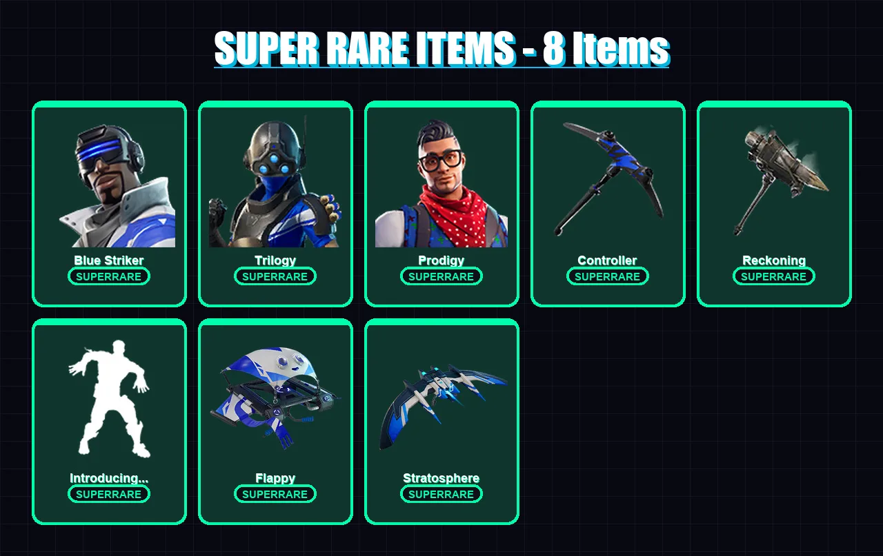 [PS4/PS5/XBOX/PC] | Blue Striker | Trilogy | Prodigy | Zenith | Hybrid | 22 skin | 19 pickaxe | 27 emote | 18 glider | Lv245