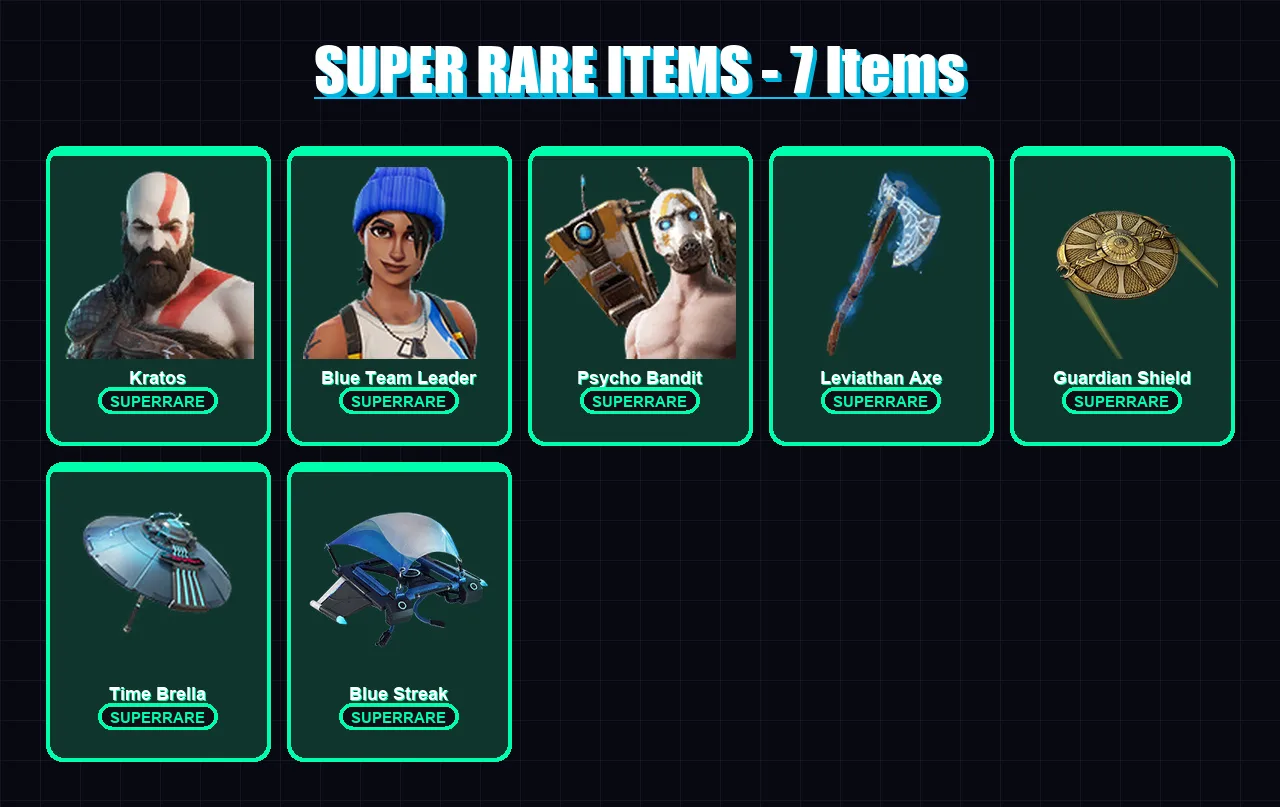 [PC] | Kratos | Blue Team Leader | Psycho Bandit | Deadpool | Oro | 56 skin | 55 pickaxe | 43 emote | 50 glider | Lv627
