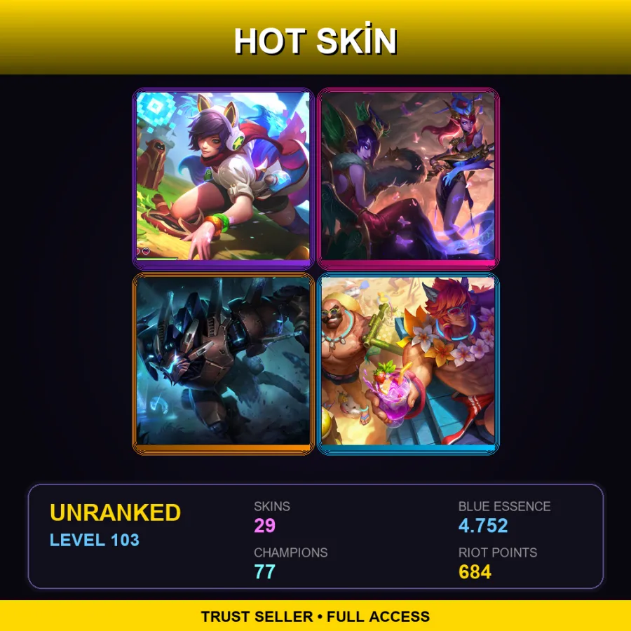 BR | Lv103 | Unranked | 29 Skin | 77 Champ — LoL account