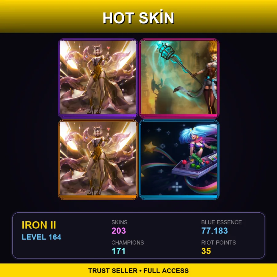 EUW | Lv164 | Iron II | 203 Skin | 171 Champ