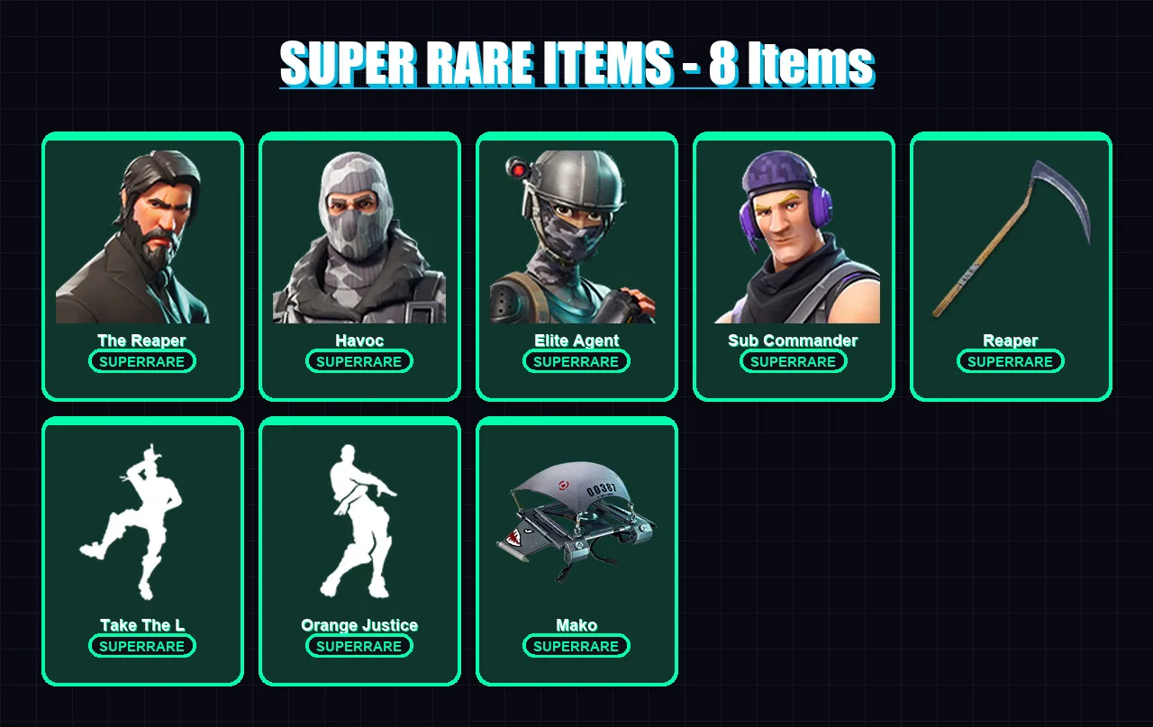 [PS4/PS5/XBOX/PC] | The Reaper | Havoc | Elite Agent | Sub Commander | Fate | 30 skin | 15 pickaxe | 29 emote | 27 glider | Lv497