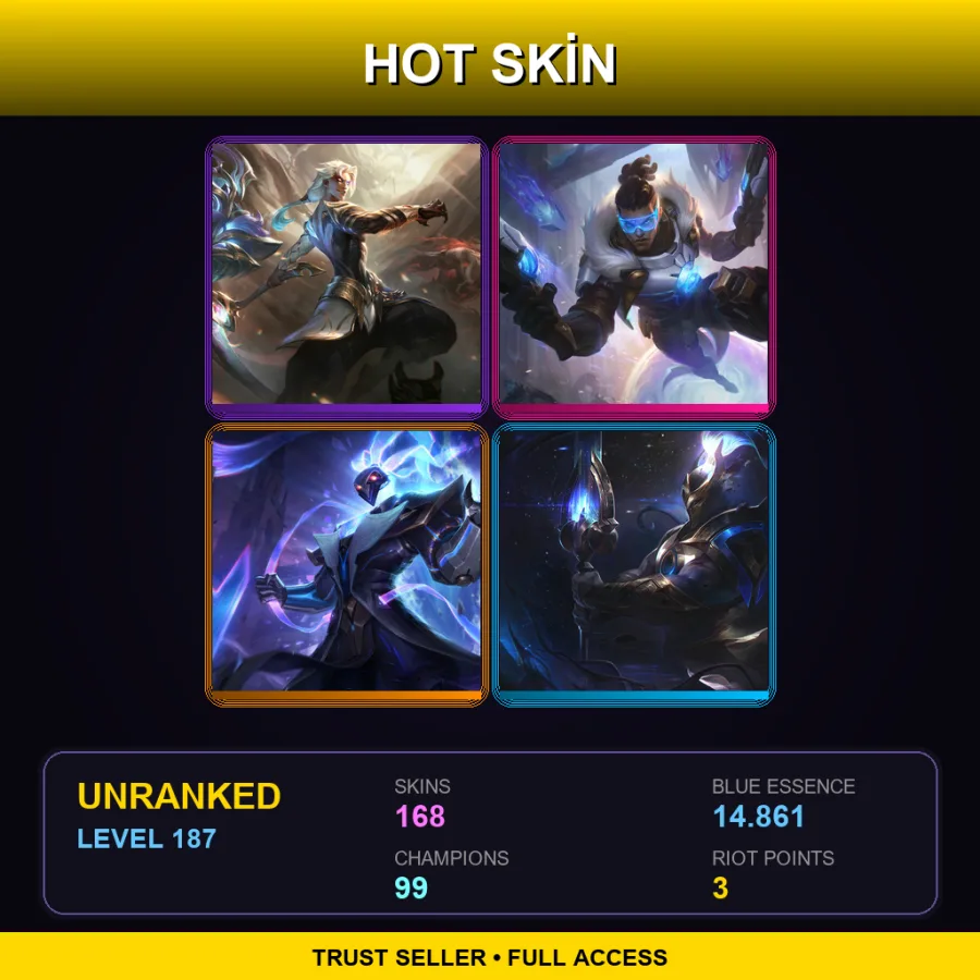 EUNE | Lv187 | Unranked | 168 Skin | 99 Champ — LoL account