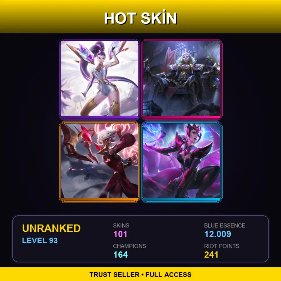 SG | Lv93 | Unranked | 101 Skin | 164 Champ — LoL account