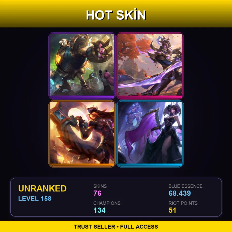 EUW | Lv158 | Unranked | 76 Skin | 134 Champ — LoL account